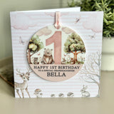 1st Birthday Pink Woodland Card