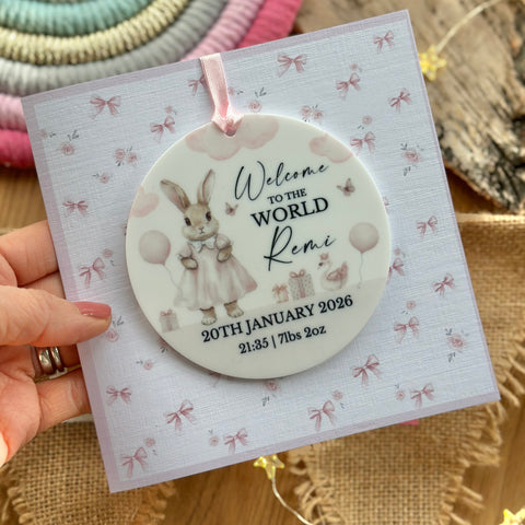 New Baby Girl Card Rabbit and Bows