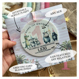 1st Birthday Card Pink Party Animals