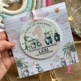 1st Birthday Card Pink Party Animals
