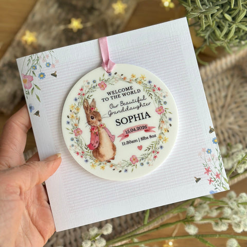 New Baby Grandson, Nephew Card Pink Rabbit