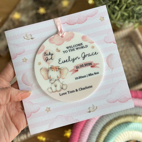 New Baby Girl Card Pink Elephant