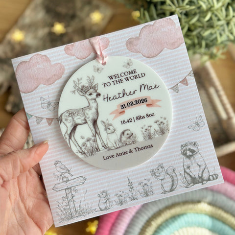 New Baby Girl Card Woodland Animals