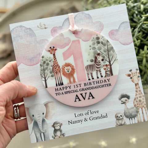1st Birthday Pink Safari Card