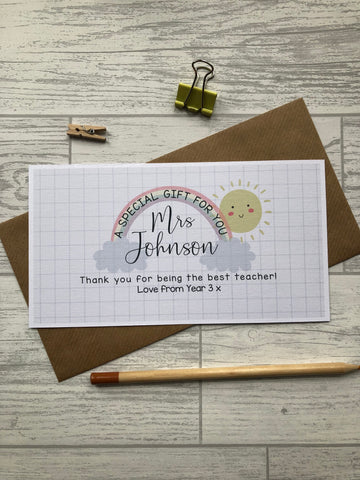 Gift Voucher Teacher Rainbow Card